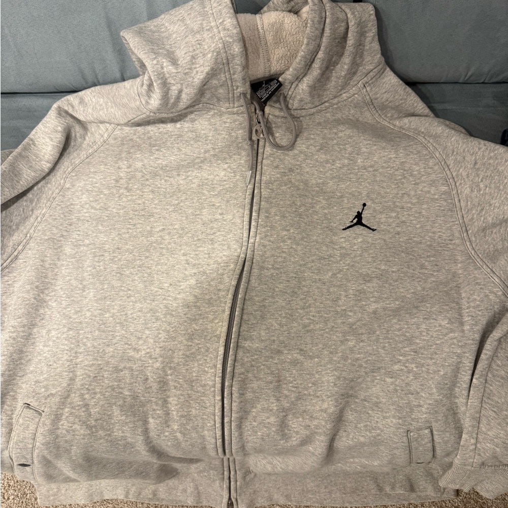 Jordan Gray Zip-Up Hoodie with Logo